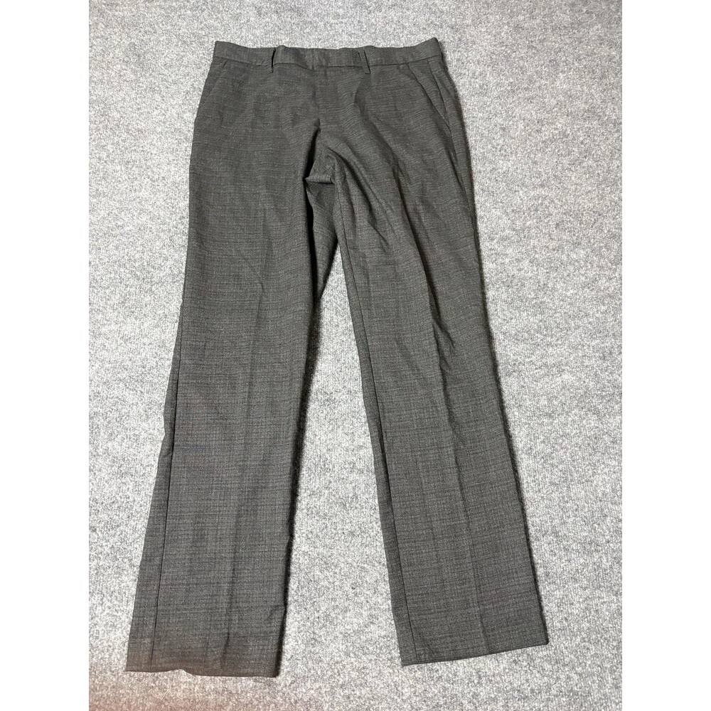 Perry Ellis Dress Pants Mens 32x32 Gray Slim Fit Stretch Check Business Office